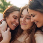 Mom with daughters hugging, emotionally preparing for launch